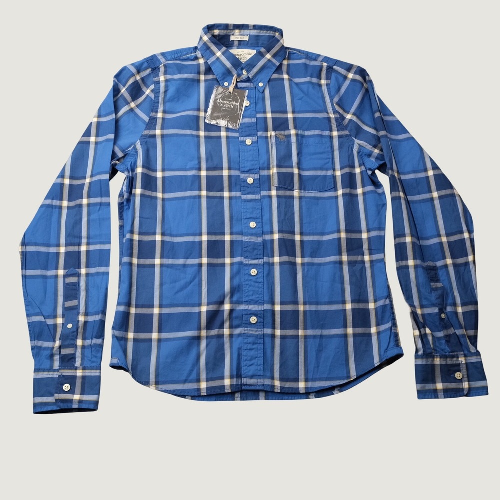Abercrombie & Fitch Shirt Muscle Fit Medium Blue Plaid Cotton NWT